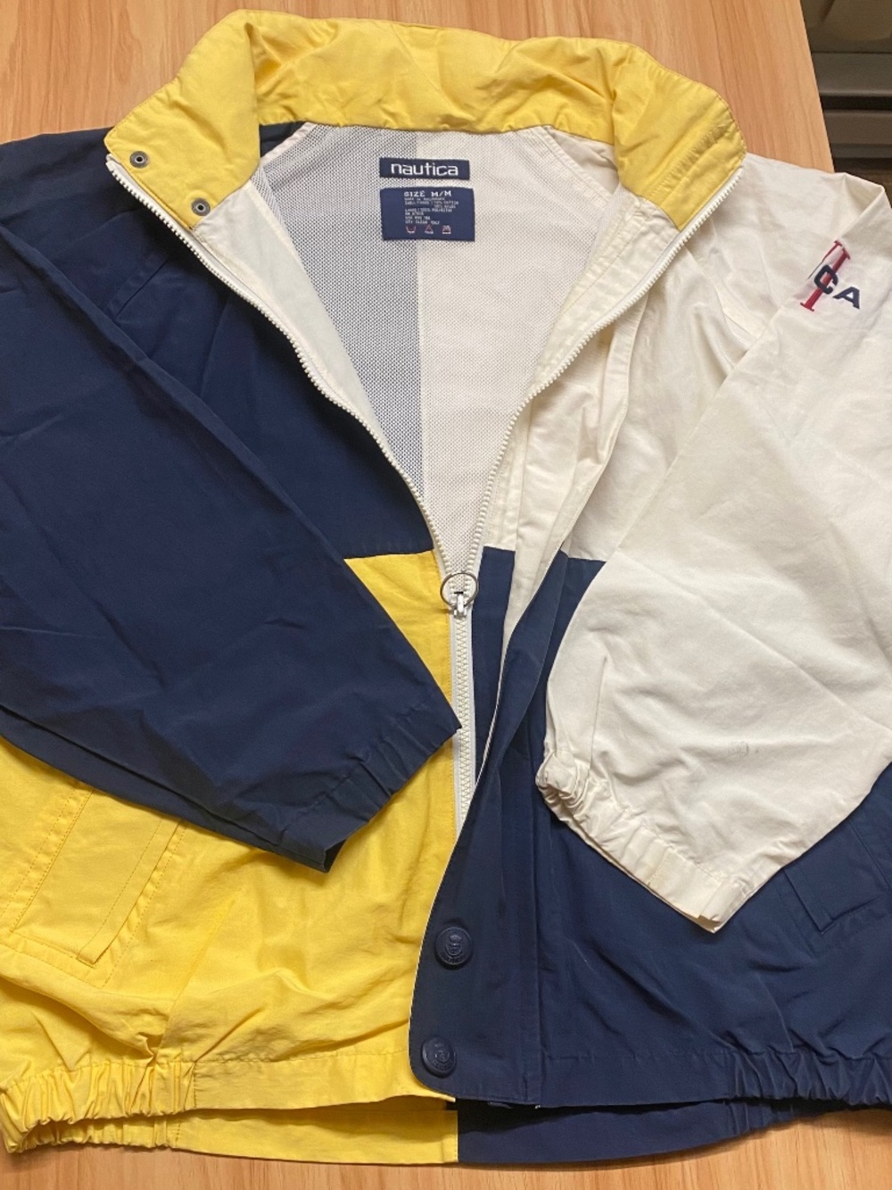 Vintage 90s Nautica Colorblock Sailing Jacket Yellow Navy Blue & White - Men’s M
